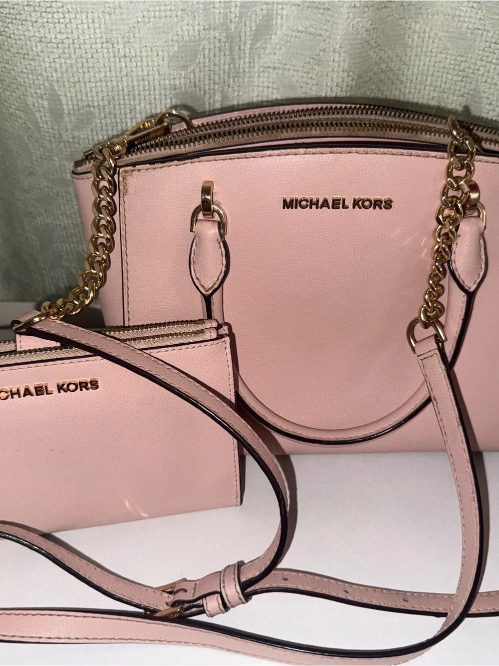 Michael Kors Blush Pink Leather Crossbody Bag with Wallet